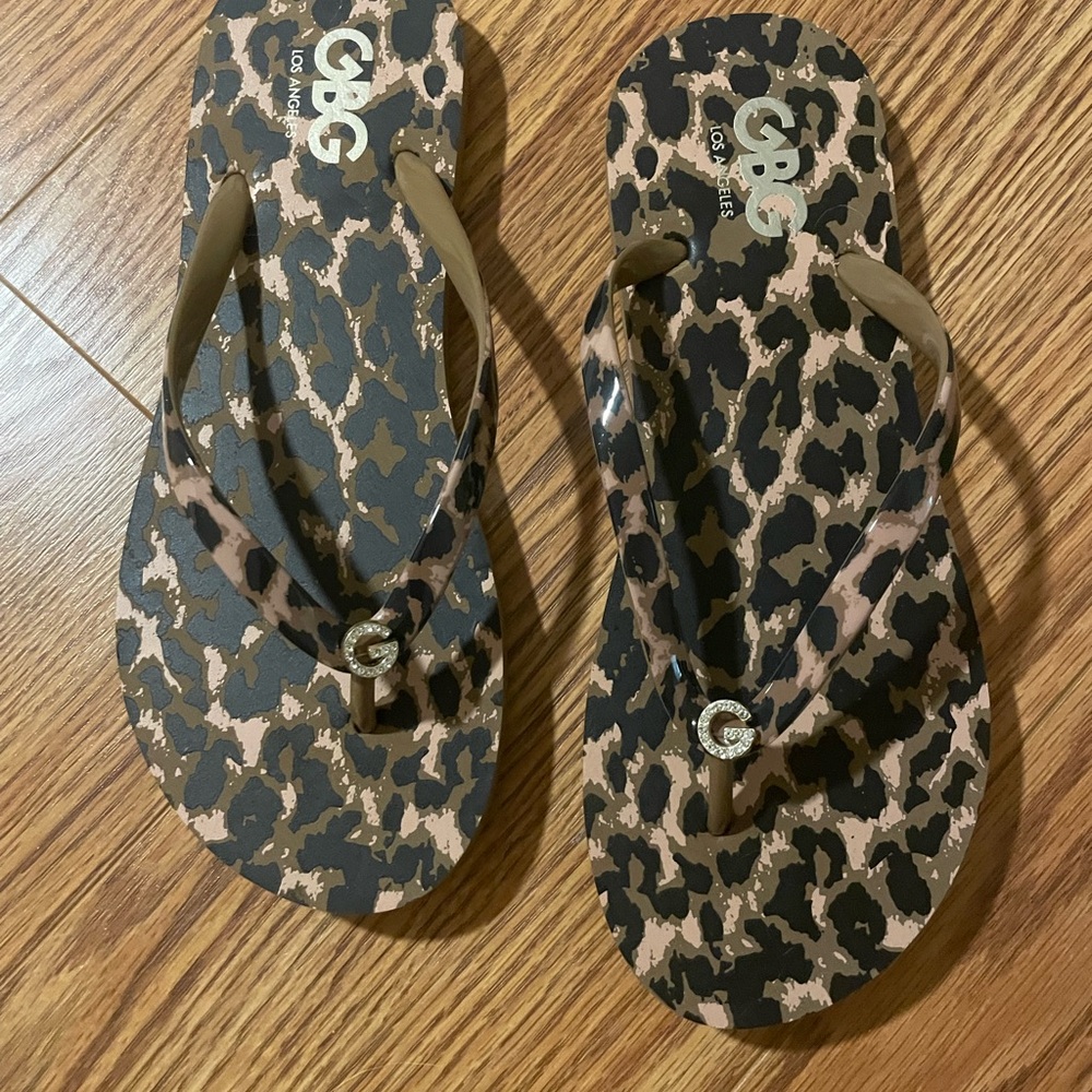 GBG Los Angeles Leopard Print Sandals - Brown and Black